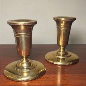Vintage Neoclassical Style Pair of Brass Taper Candlestick Holders